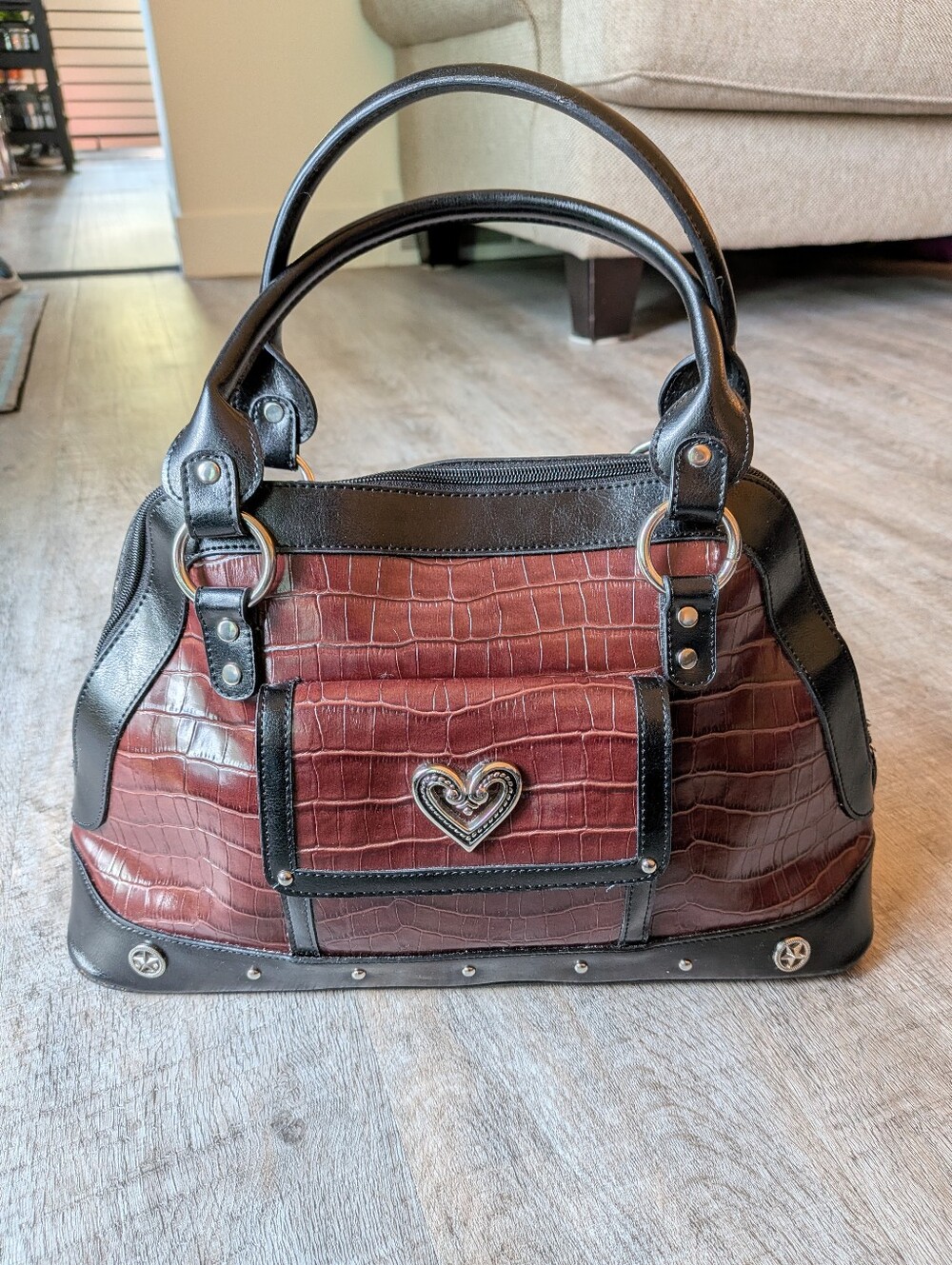 Vintage Brighton Crocodile Shoulder Bag With Crossbody Attachment - Like New